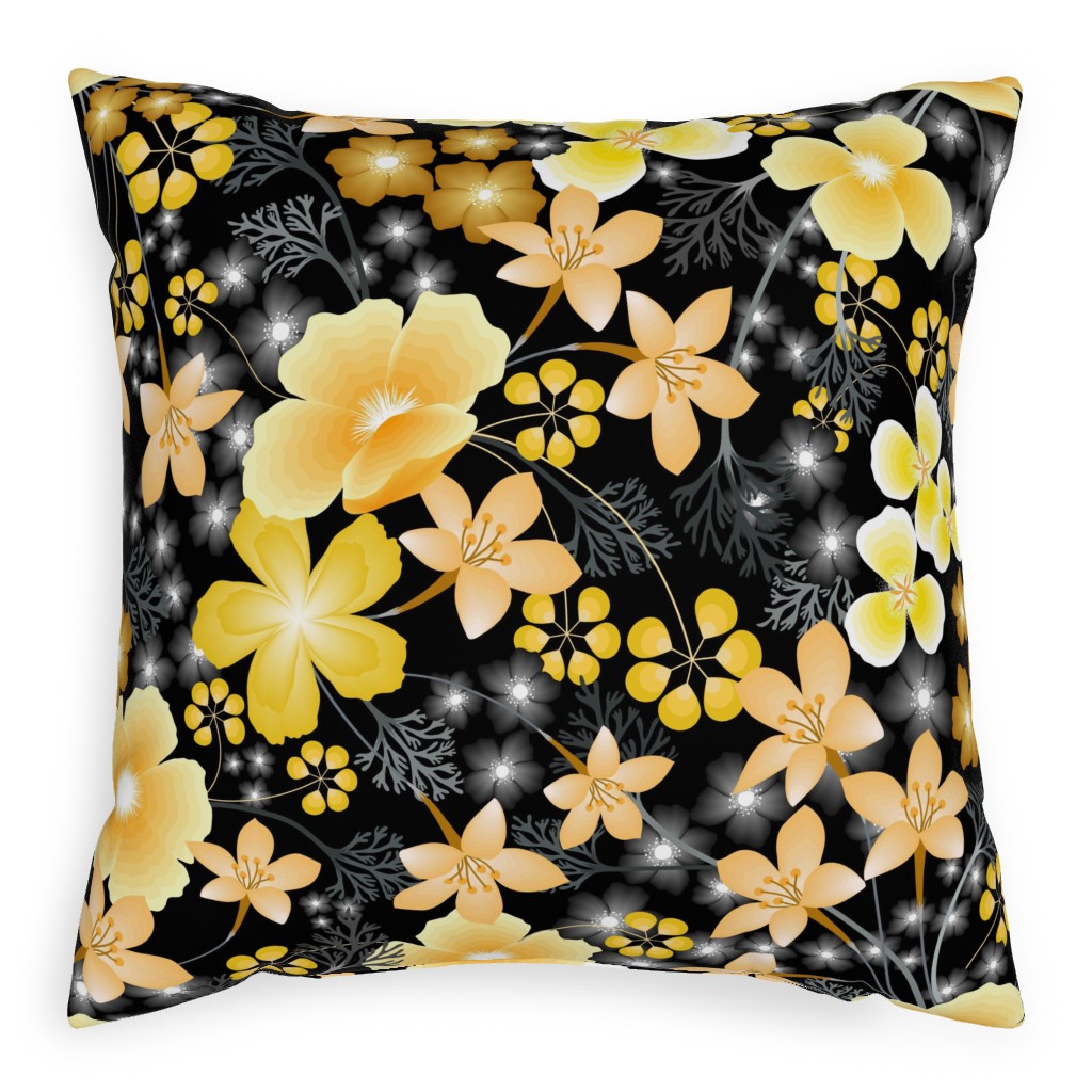 Thicket Floral - Yellow Pillow, Woven, White, 20x20, Double Sided, Yellow, Classic Yellow