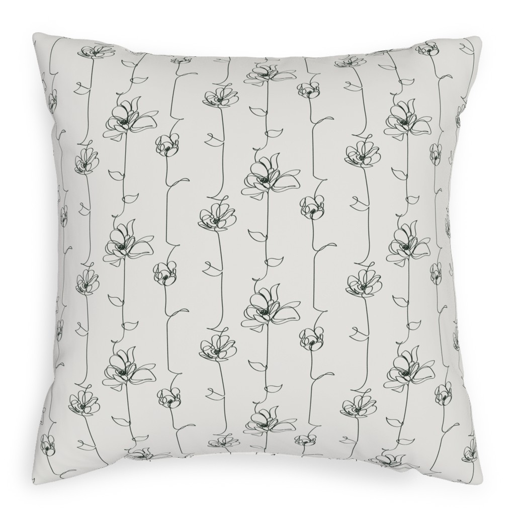 One Line Floral - Light Pillow, Woven, White, 20x20, Double Sided, White, White