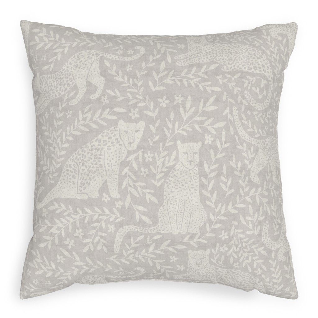 Jungle Cat Pillow, Woven, White, 20x20, Double Sided, Beige, Silver Lining