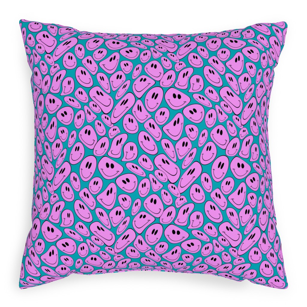Retro Smiley Face - Blue and Purple Pillow, Woven, White, 20x20, Double Sided, Purple, Purple