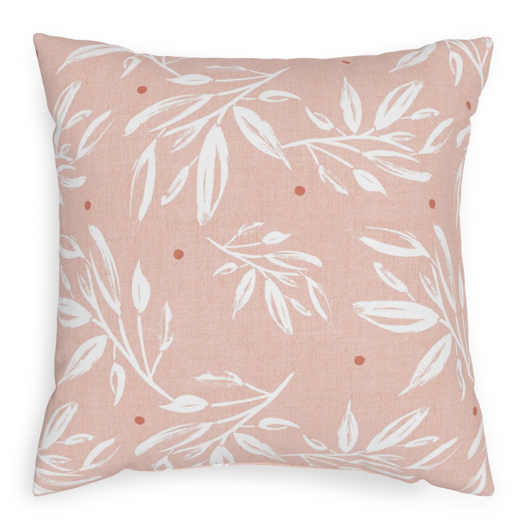 Zen Botanical Leaves - Blush Pink Pillow, Woven, White, 20x20, Double Sided, Pink