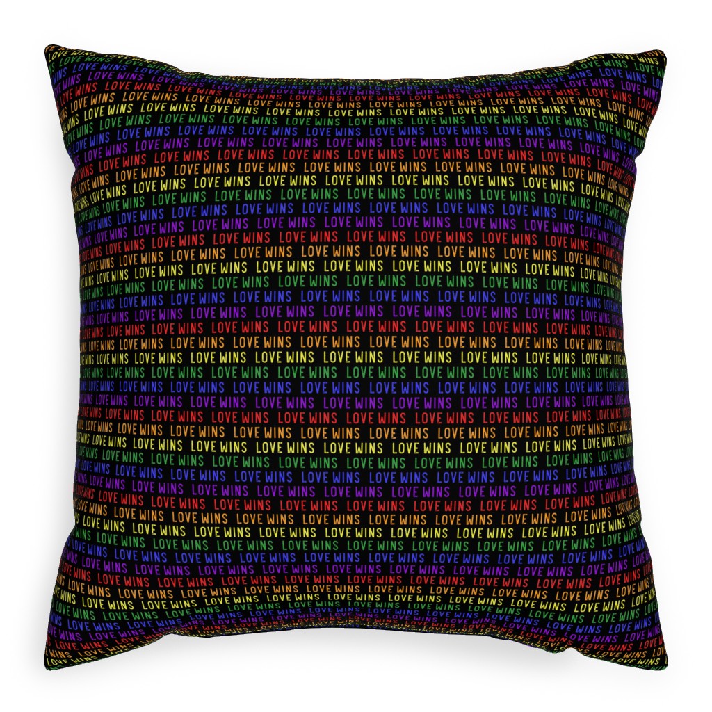 Love Wins Rainbow Pillow, Woven, White, 20x20, Double Sided, Multicolor, Black