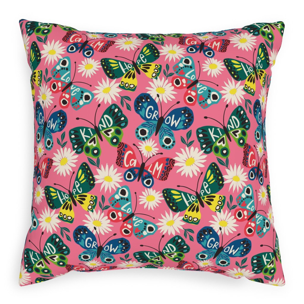 Garden Butterfly - Multi Pillow, Woven, White, 20x20, Double Sided, Multicolor
