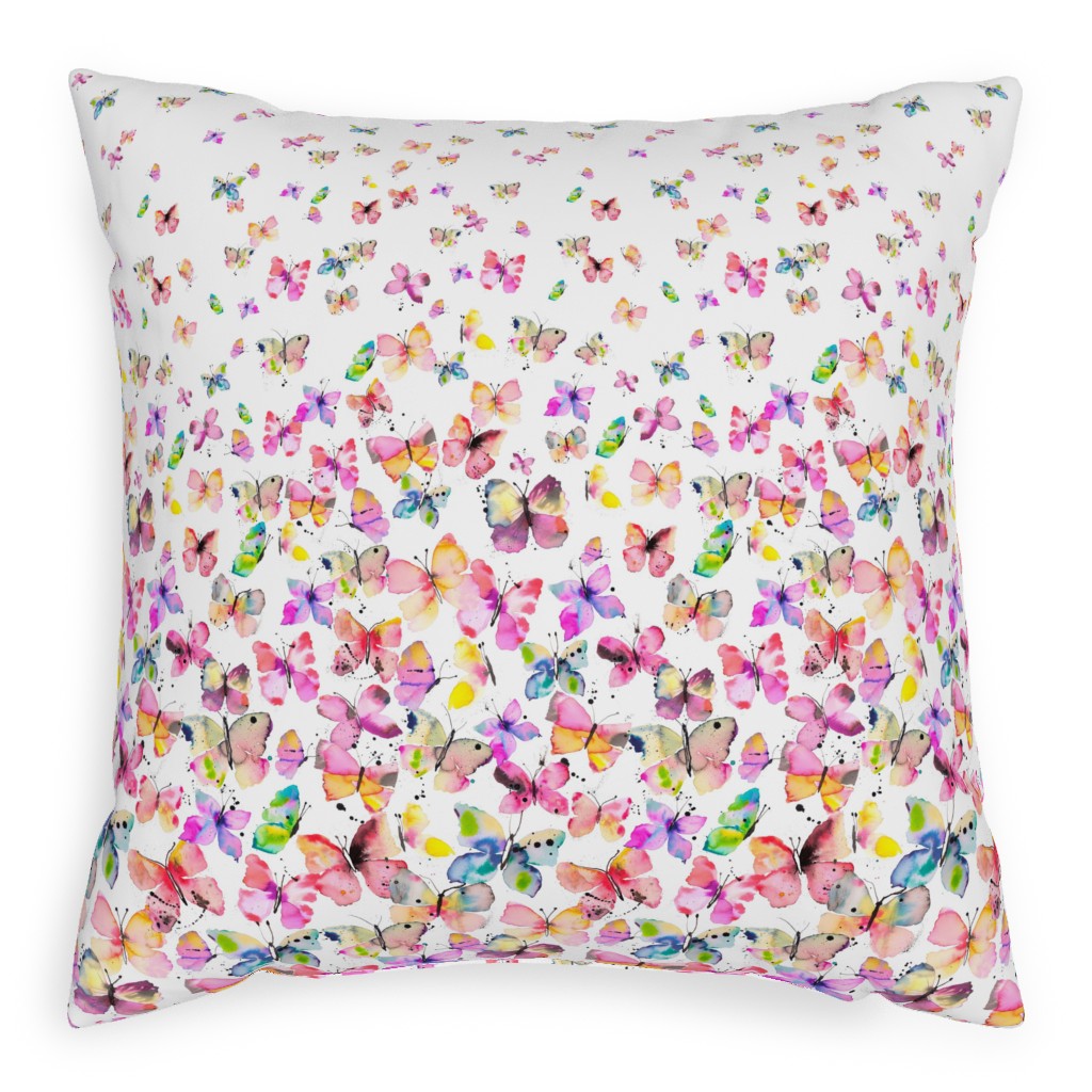 Watercolor Butterflies - Multicolor Pillow, Woven, White, 20x20, Double Sided, Multicolor