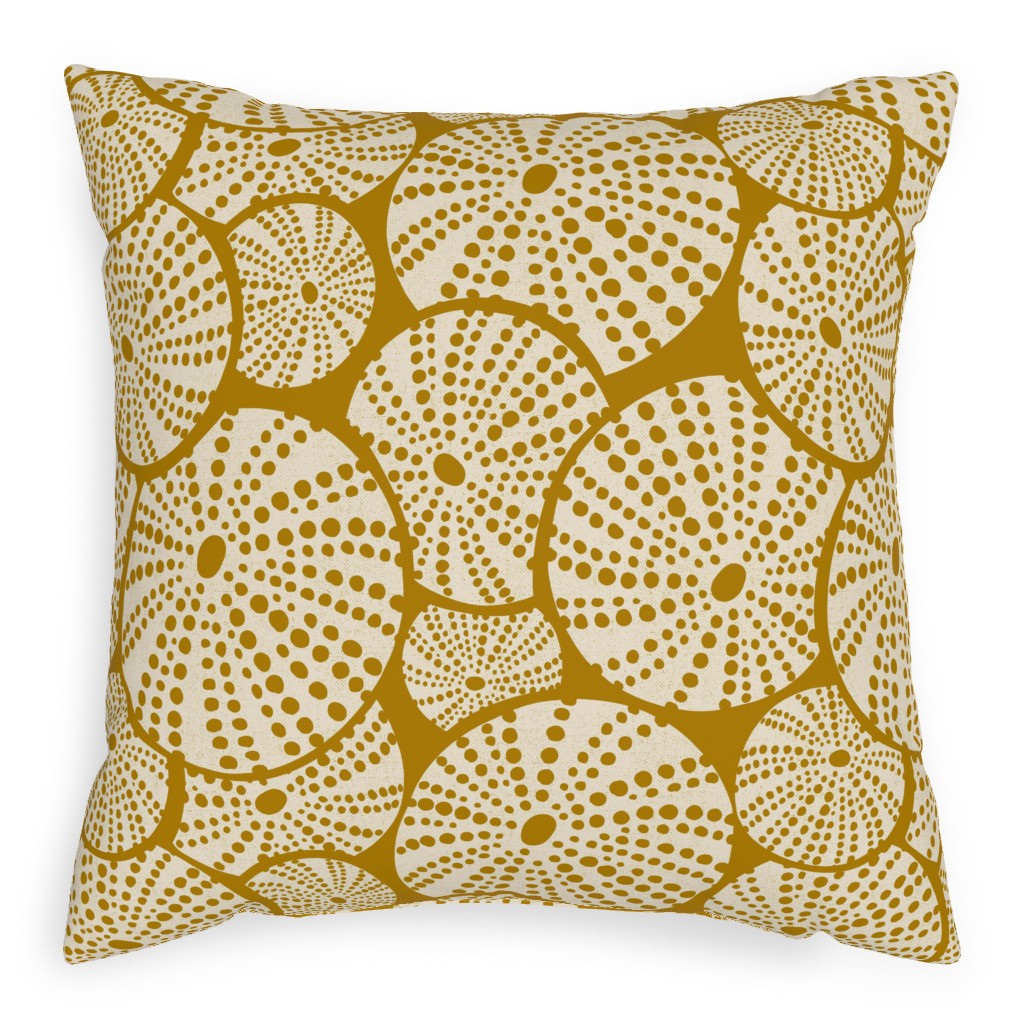 Bed of Nautical Sea Urchins - Ivory on Golden Yellow Pillow, Woven, White, 20x20, Double Sided, Yellow