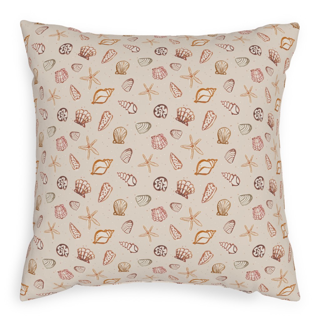 Painted Summer Beach Seashells Pillow, Woven, White, 20x20, Double Sided, Multicolor