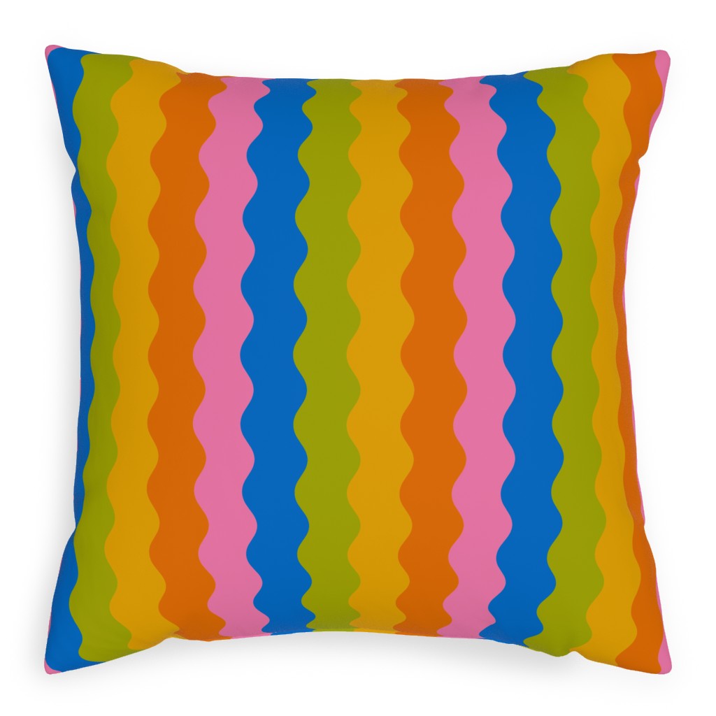 Rainbow Squiggles Pillow, Woven, White, 20x20, Double Sided, Multicolor