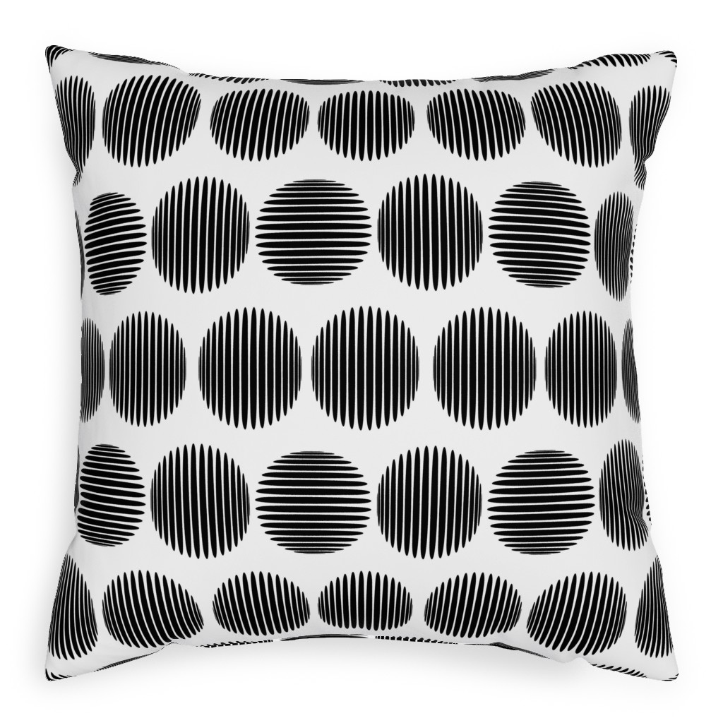 Tossed Spheres - Black and White Pillow, Woven, White, 20x20, Double Sided, Black, Black