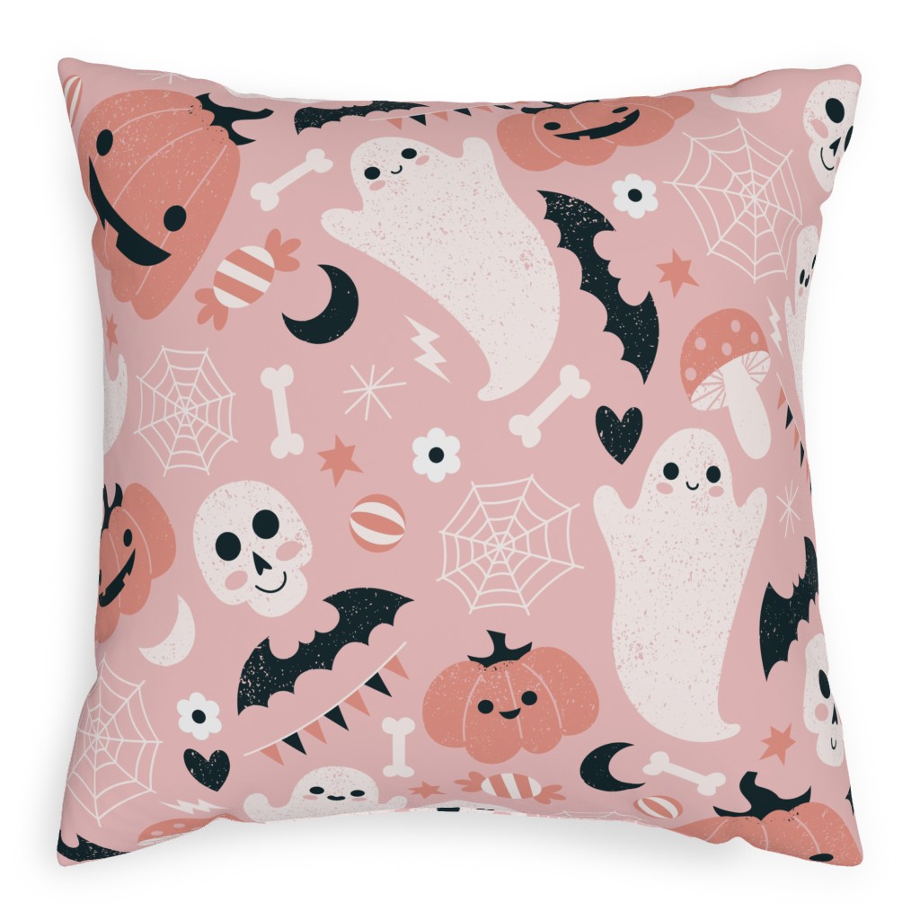 Non-Spooky Halloween - Pink Pillow, Woven, White, 20x20, Double Sided, Pink, Bright Pink