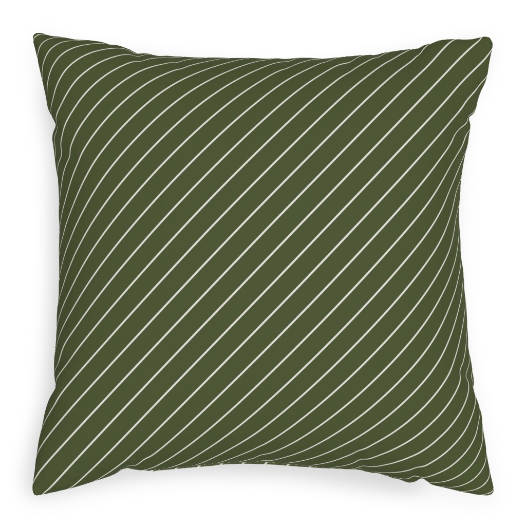 Diagonal Stripes - Pine Green Pillow, Woven, White, 20x20, Double Sided, Green, Classic Green