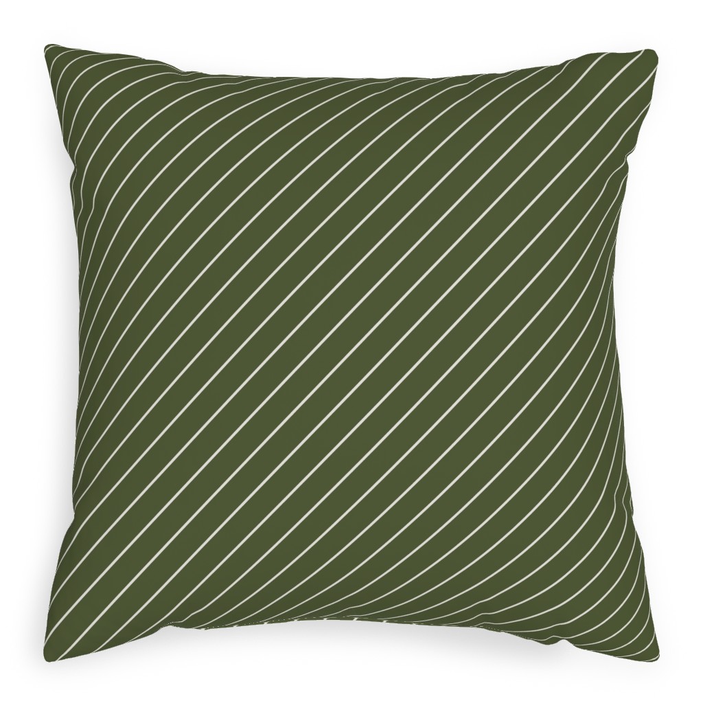 Diagonal Stripes - Pine Green Pillow, Woven, White, 20x20, Double Sided, Green