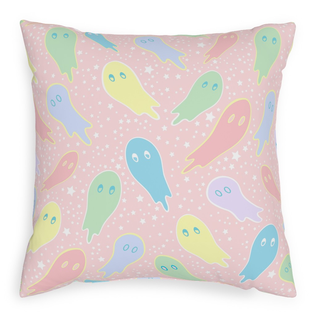 Pastel Ghosts on Pink Pillow, Woven, White, 20x20, Double Sided, Multicolor