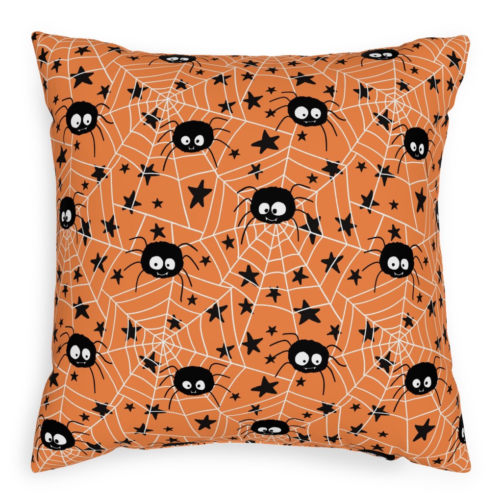 Cute Hand-Drawn Spider Halloween - Orange Pillow, Woven, White, 20x20, Double Sided, Orange, Orange