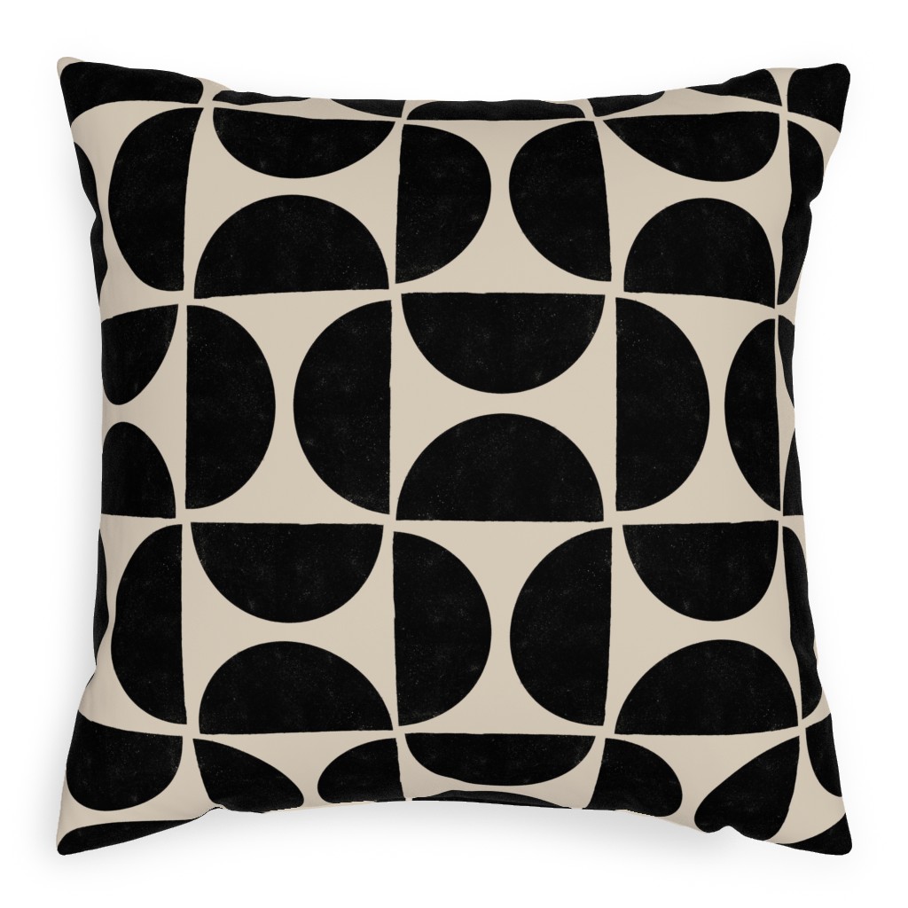 Half Moons - Black and Cream Pillow, Woven, White, 20x20, Double Sided, Beige