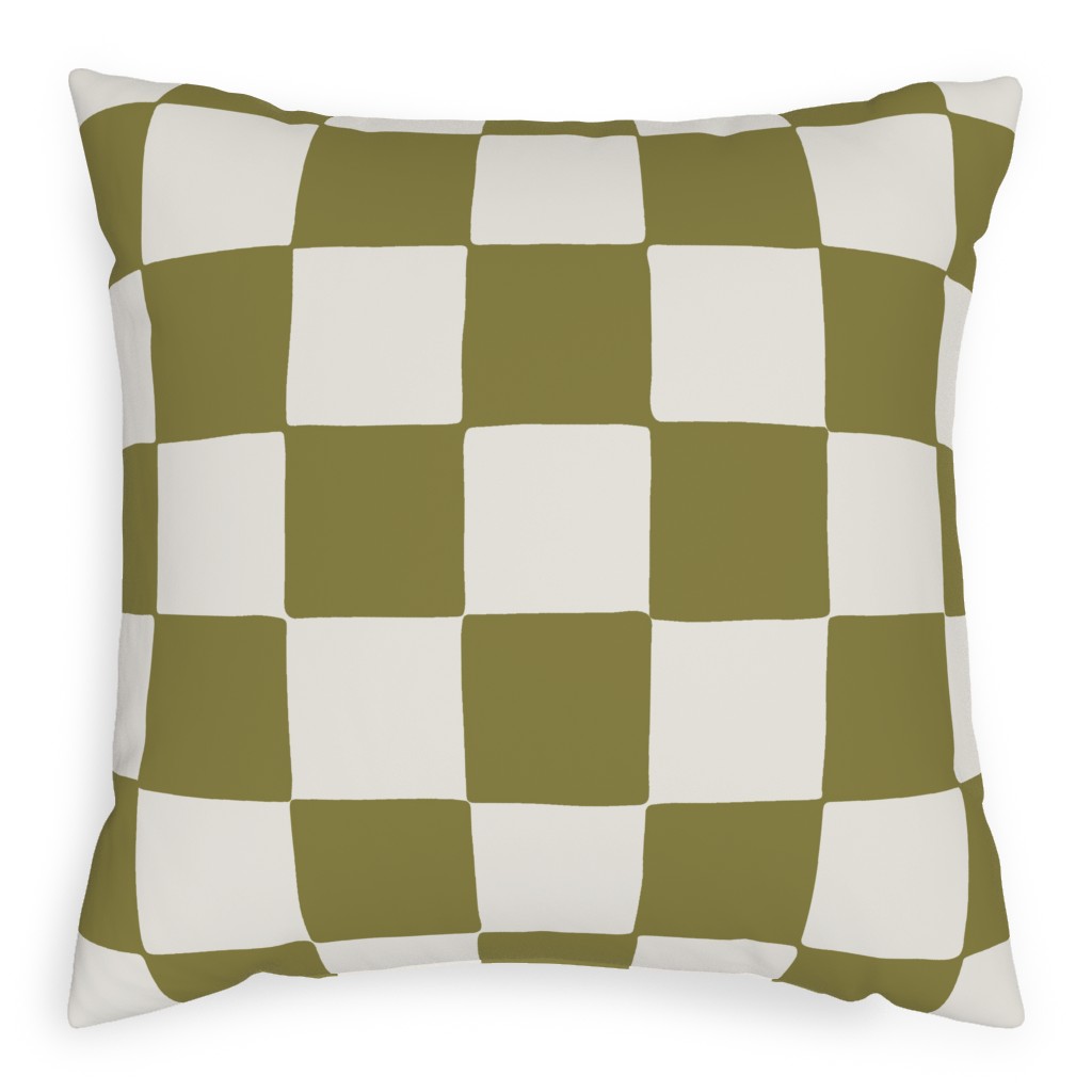 Retro Checker Checkerboard Pillow, Woven, White, 20x20, Double Sided, Green, Artichoke