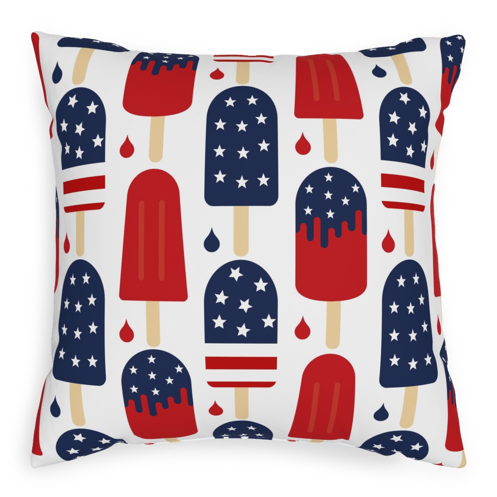 Patriotic Popsicles - Red, White and Blue Pillow, Woven, White, 20x20, Double Sided, Multicolor