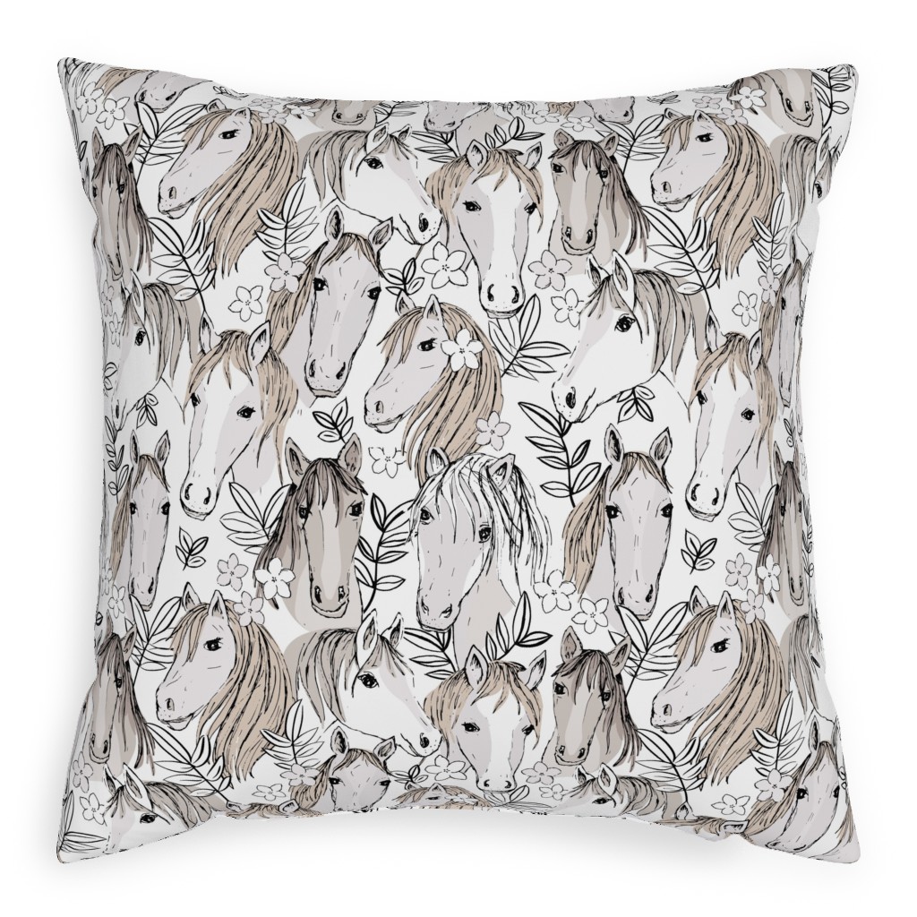 Wild Horses Pillow, Woven, White, 20x20, Double Sided, White, Silver Lining