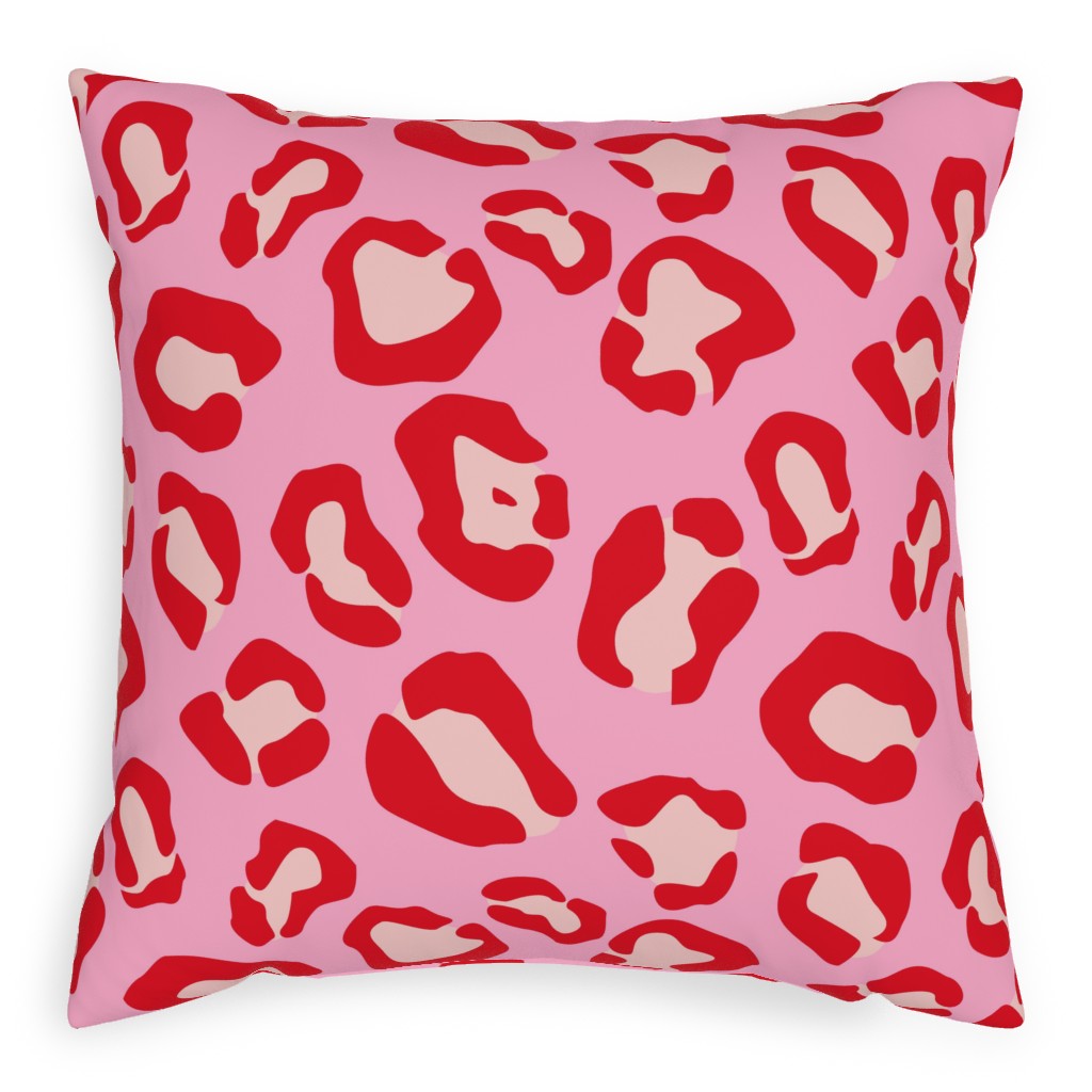 Leopard - Pink and Red Pillow, Woven, White, 20x20, Double Sided, Pink