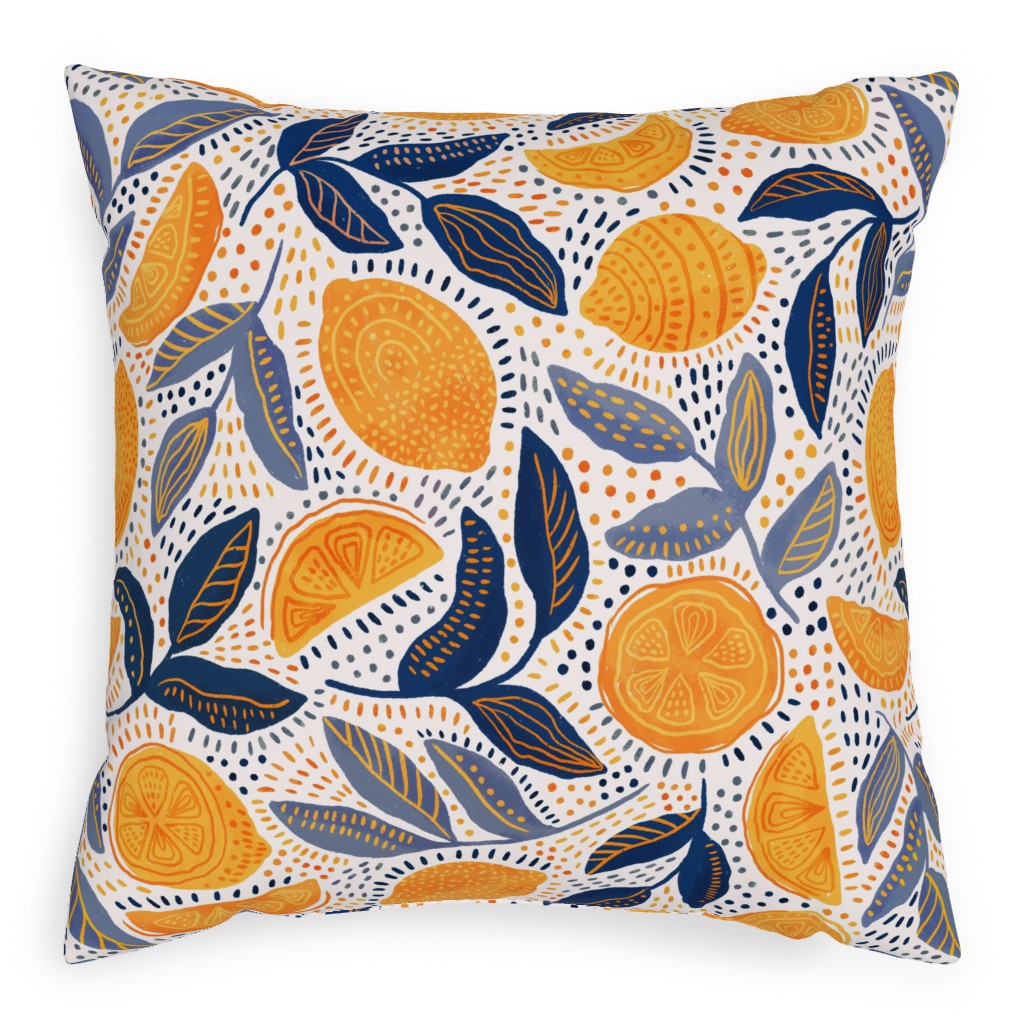 Give Me Those Lemons - Blue and Yellow Pillow, Woven, White, 20x20, Double Sided, Yellow