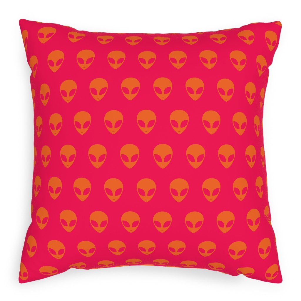 Retro Alien Heads Pillow, Woven, White, 20x20, Double Sided, Pink, Red Lantern