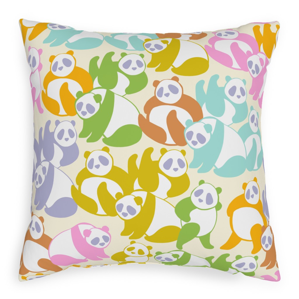 Retro Panda Playground Pillow, Woven, White, 20x20, Double Sided, Multicolor