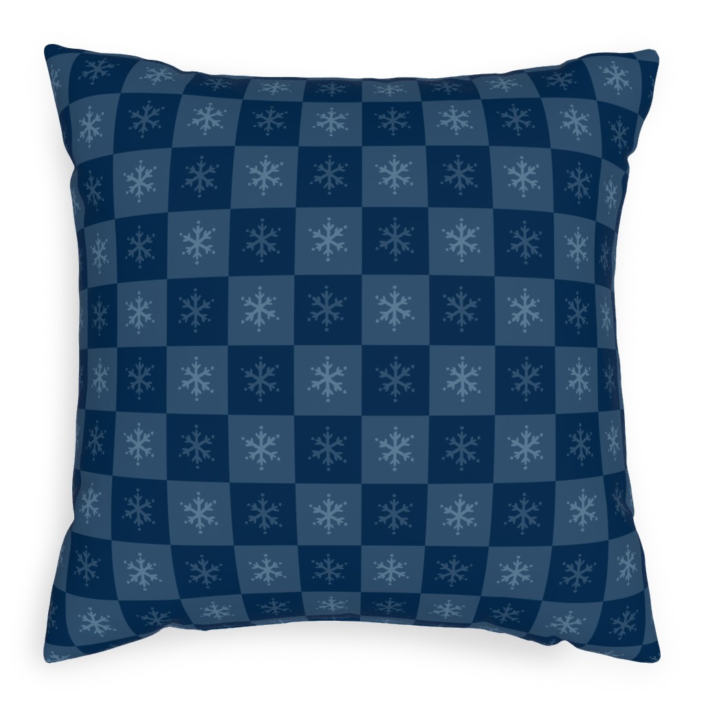 Scandi Cozy Winter Checkered Blue Snowflake Pillow, Woven, White, 20x20, Double Sided, Blue, True Blue