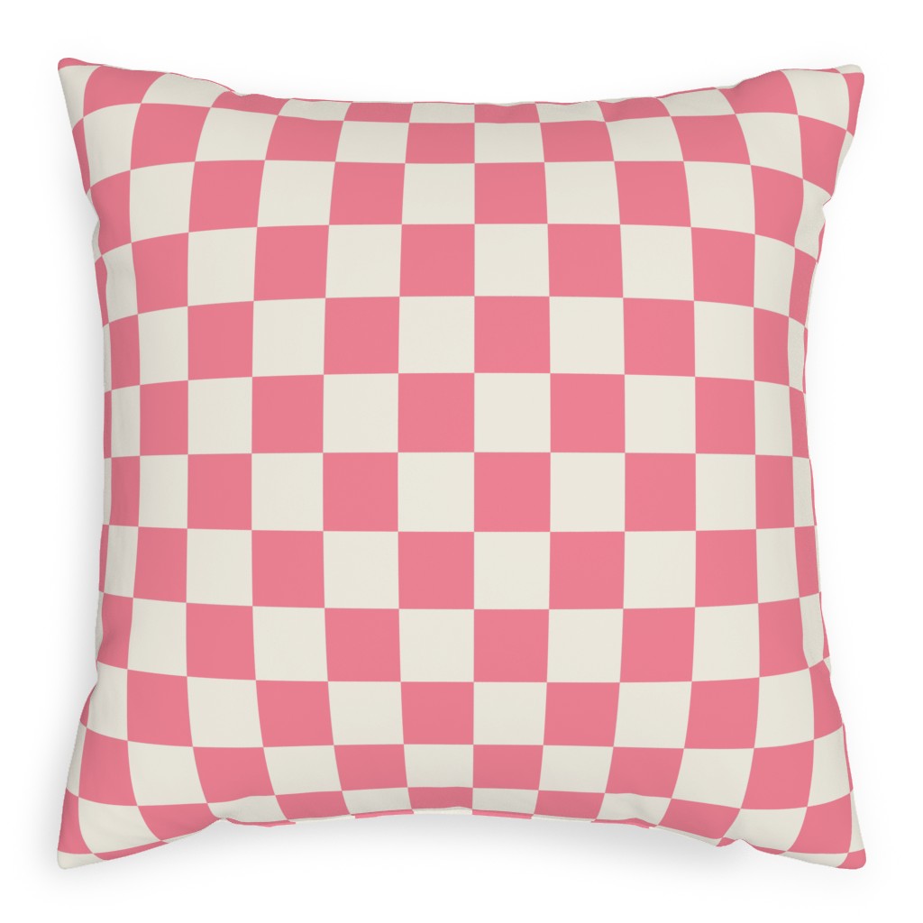Checkered Pattern - Pink Pillow, Woven, White, 20x20, Double Sided, Pink, Bright Pink
