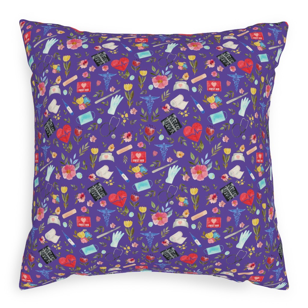 Love To Care Pillow, Woven, White, 20x20, Double Sided, Purple, Hyacinth