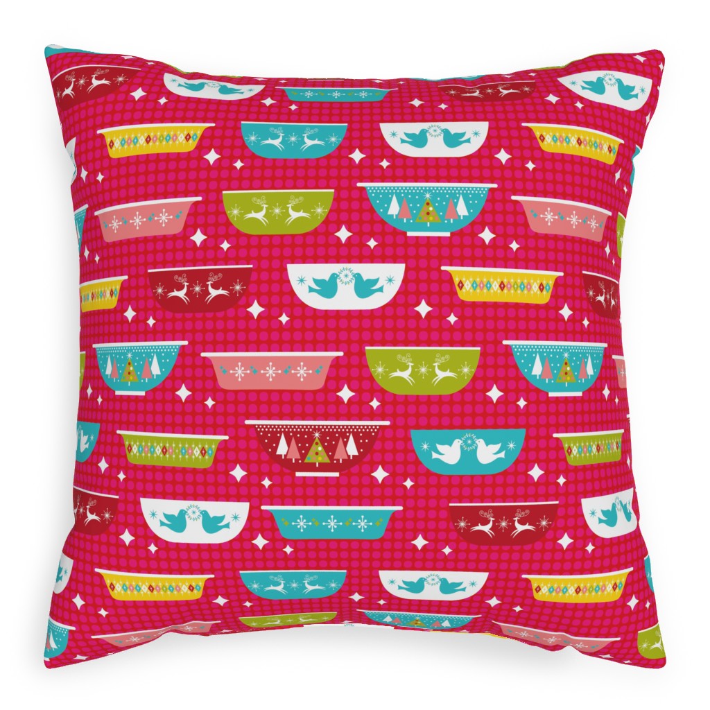 Christmas Dishes Pillow, Woven, White, 20x20, Double Sided, Multicolor