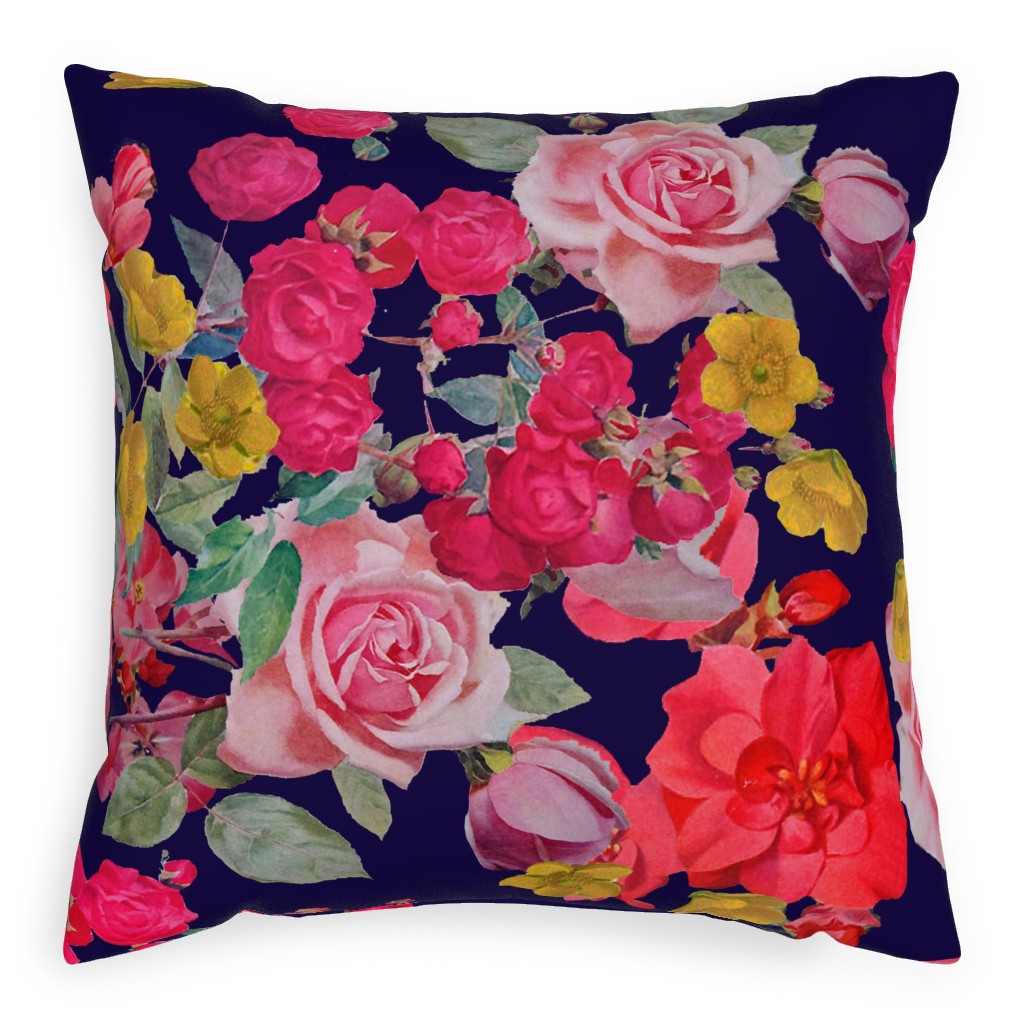 Antique Floral Print - Multi Pillow, Woven, White, 20x20, Double Sided, Multicolor