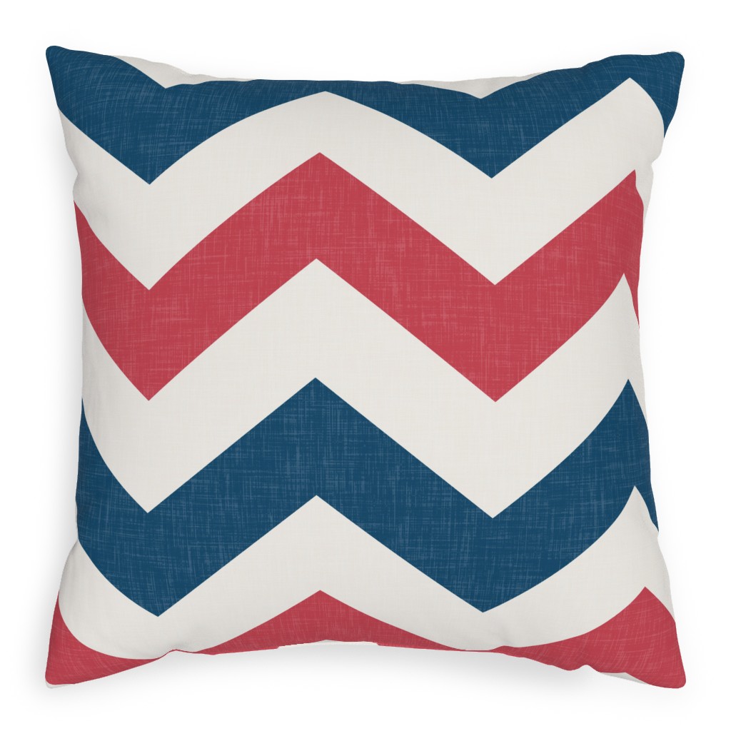 Bold Chevron - Red and Blue Pillow, Woven, White, 20x20, Double Sided, Multicolor