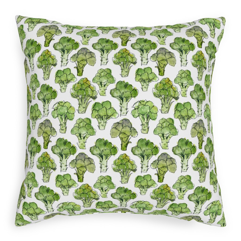 Broccoli - Green Pillow, Woven, White, 20x20, Double Sided, Green
