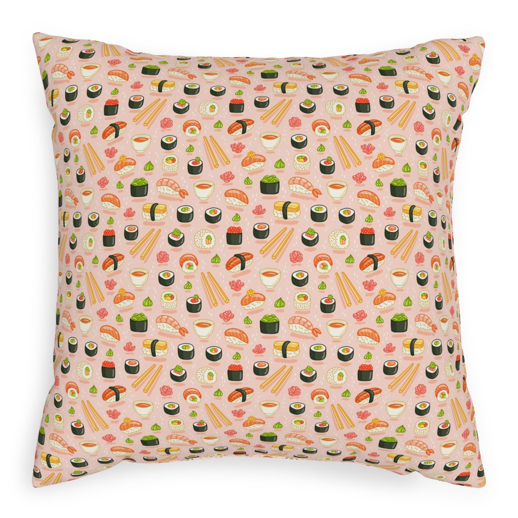 Sushi and Rolls - Pink Pillow, Woven, White, 20x20, Double Sided, Pink