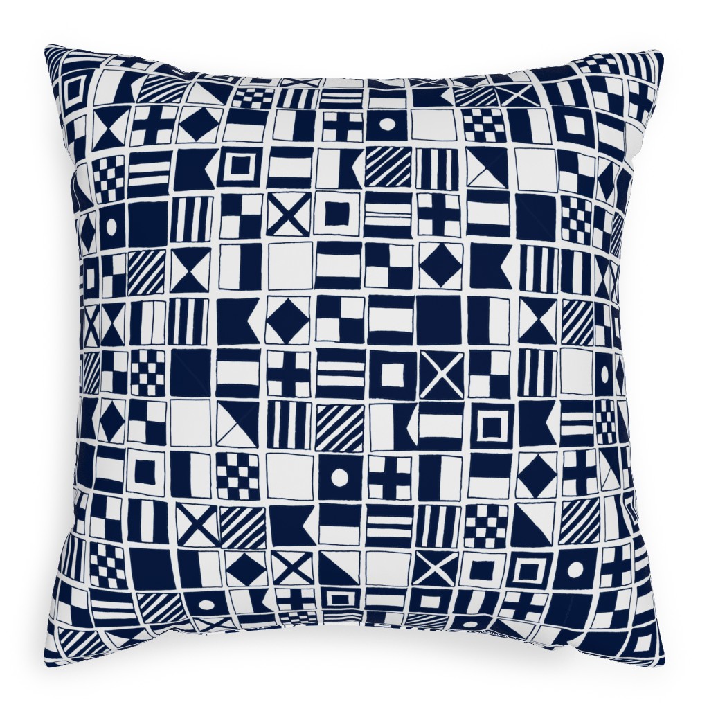 Sailing Flags - Navy Blue Pillow, Woven, White, 20x20, Double Sided, Blue