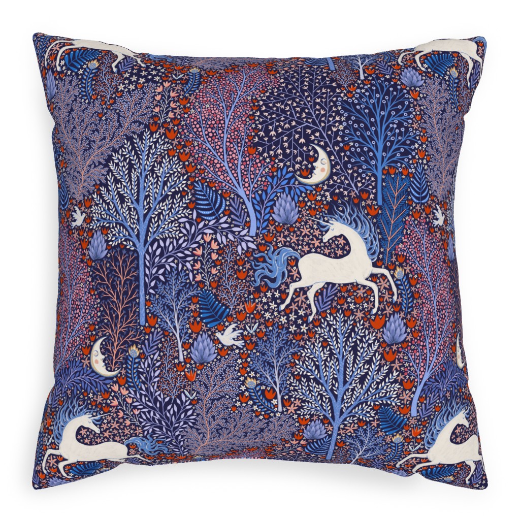 Unicorn in Nocturnal Forest - Purple Pillow, Woven, White, 20x20, Double Sided, Purple