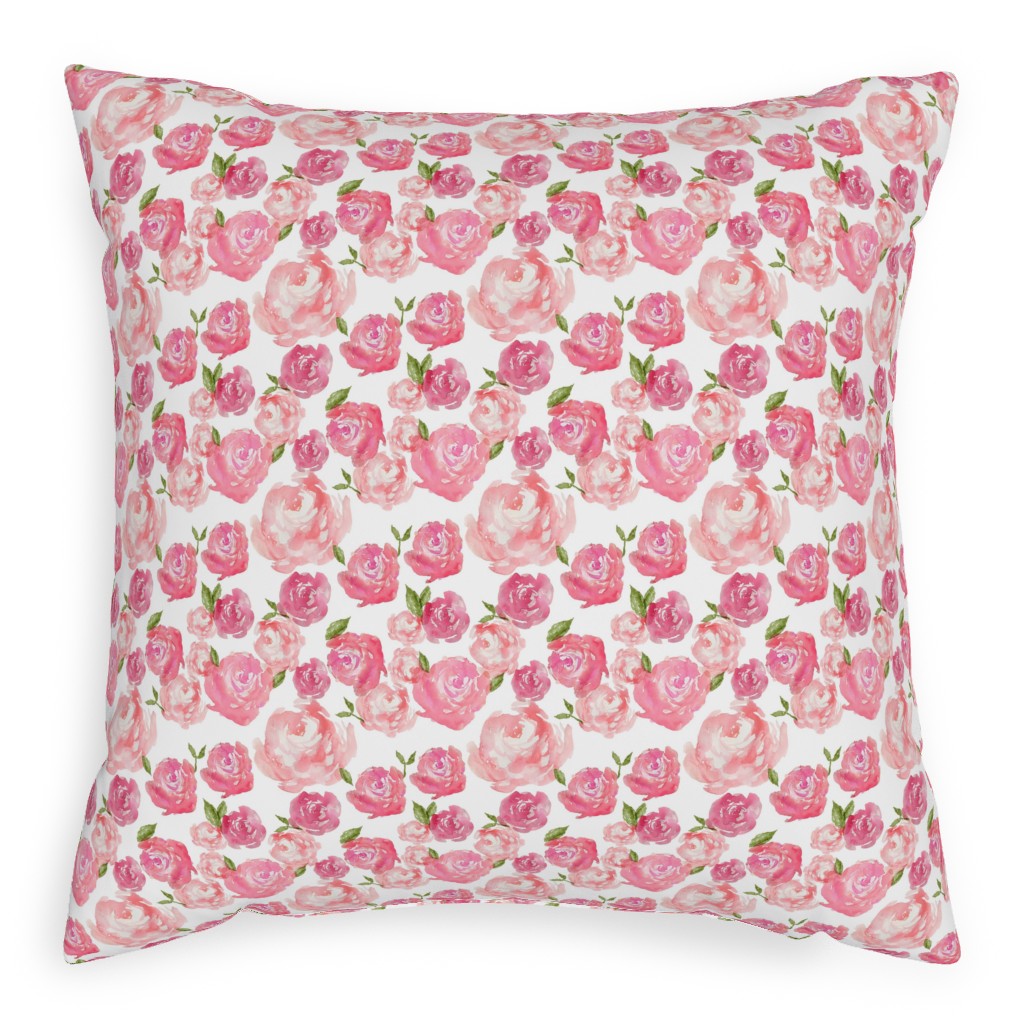 Watercolor Floral - Pink Pillow, Woven, White, 20x20, Double Sided, Pink