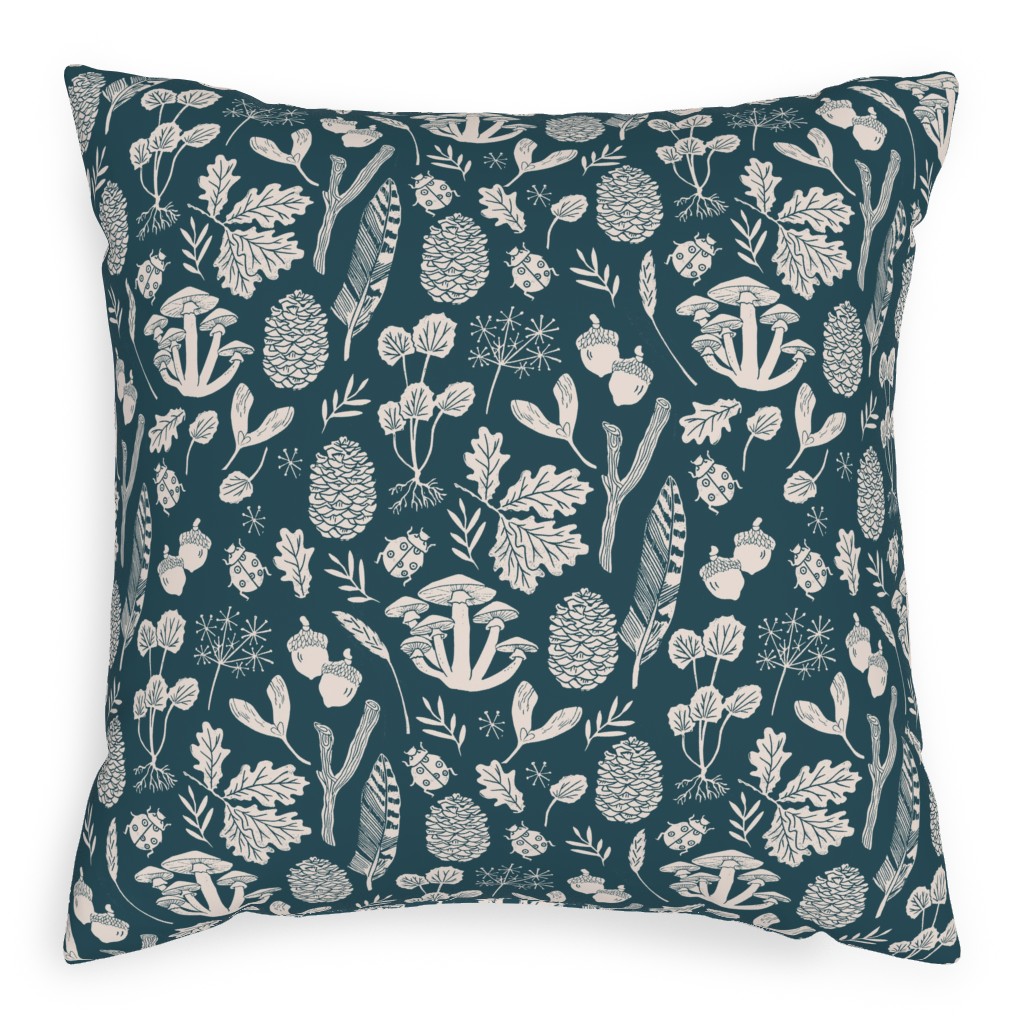 Nature Walk in Autumn - Blue and Cream Pillow, Woven, White, 20x20, Double Sided, Blue, True Blue