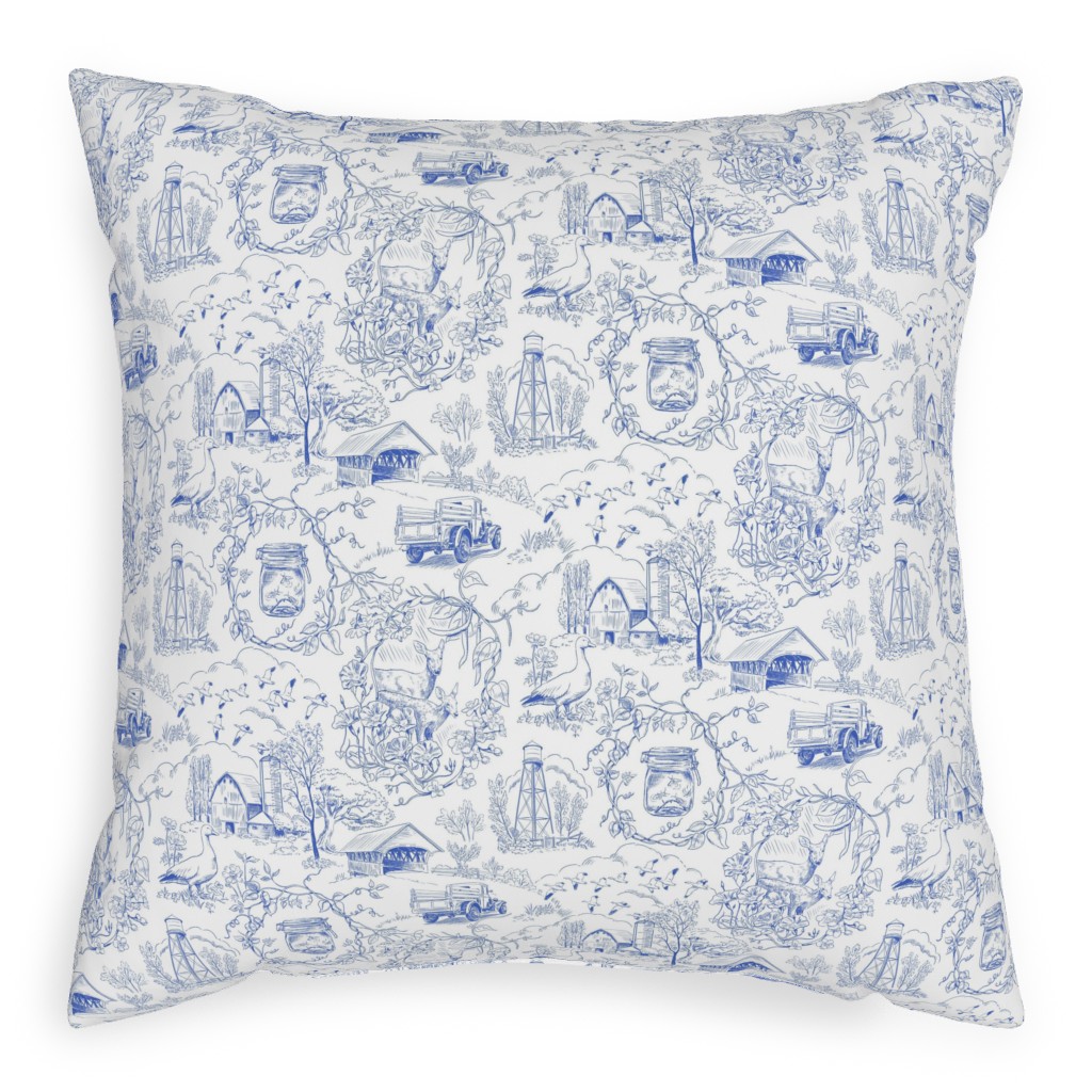 Country Living Toile - Blue Pillow, Woven, White, 20x20, Double Sided, Blue