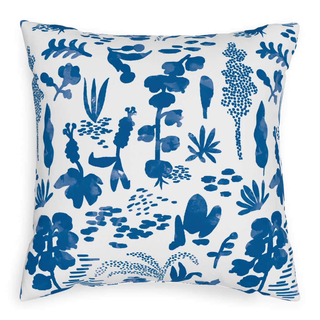 Blue and White Garden Pillow, Woven, White, 20x20, Double Sided, Blue