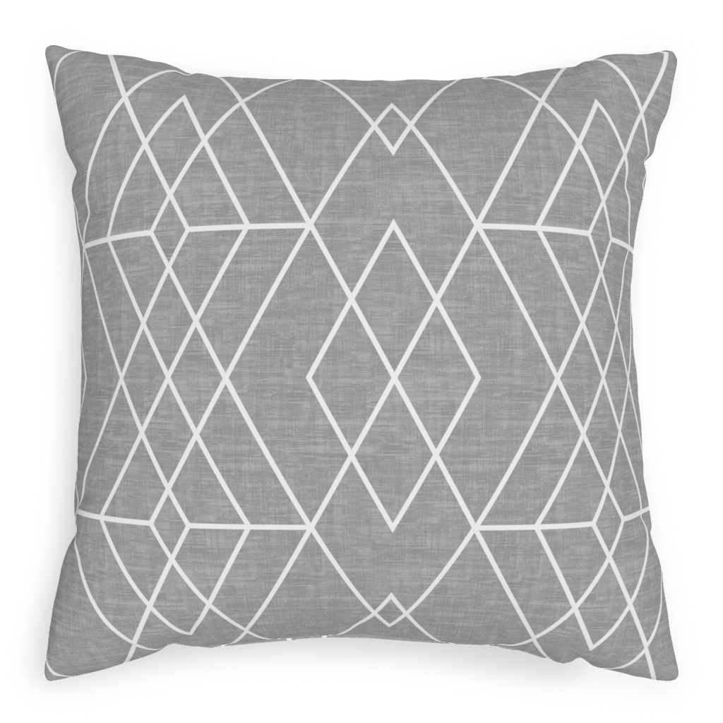 Geometric Grid - Gray Pillow, Woven, White, 20x20, Double Sided, Gray