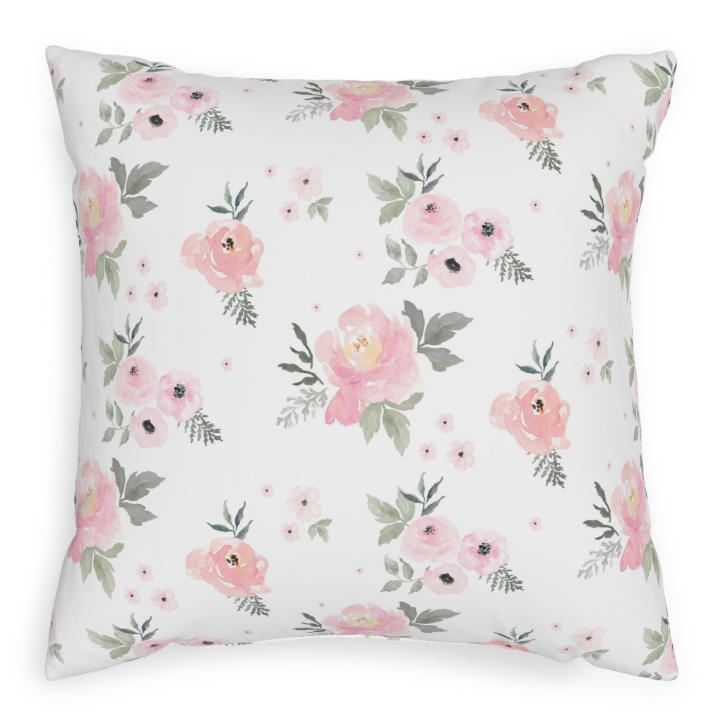 Sweet Blush Roses - Pink Pillow, Woven, White, 20x20, Double Sided, Pink