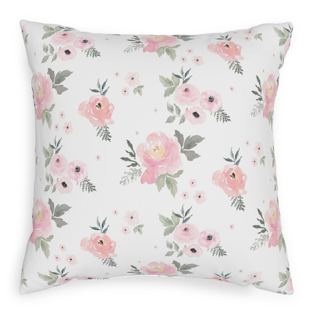 Sweet Blush Roses - Pink Pillow, Woven, White, 20x20, Double Sided, Pink, Bright Pink