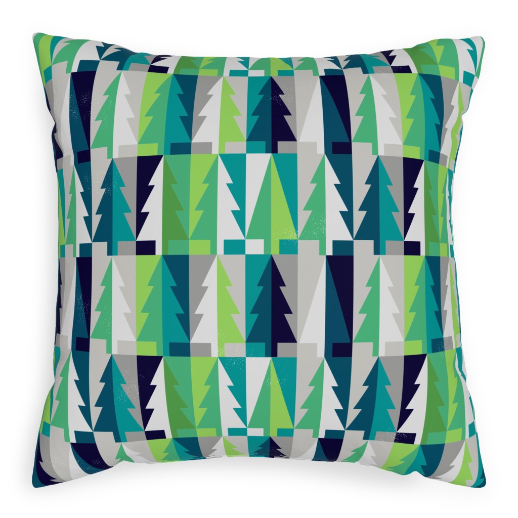 Winter Pine Tree Forest - Green Pillow, Woven, White, 20x20, Double Sided, Green
