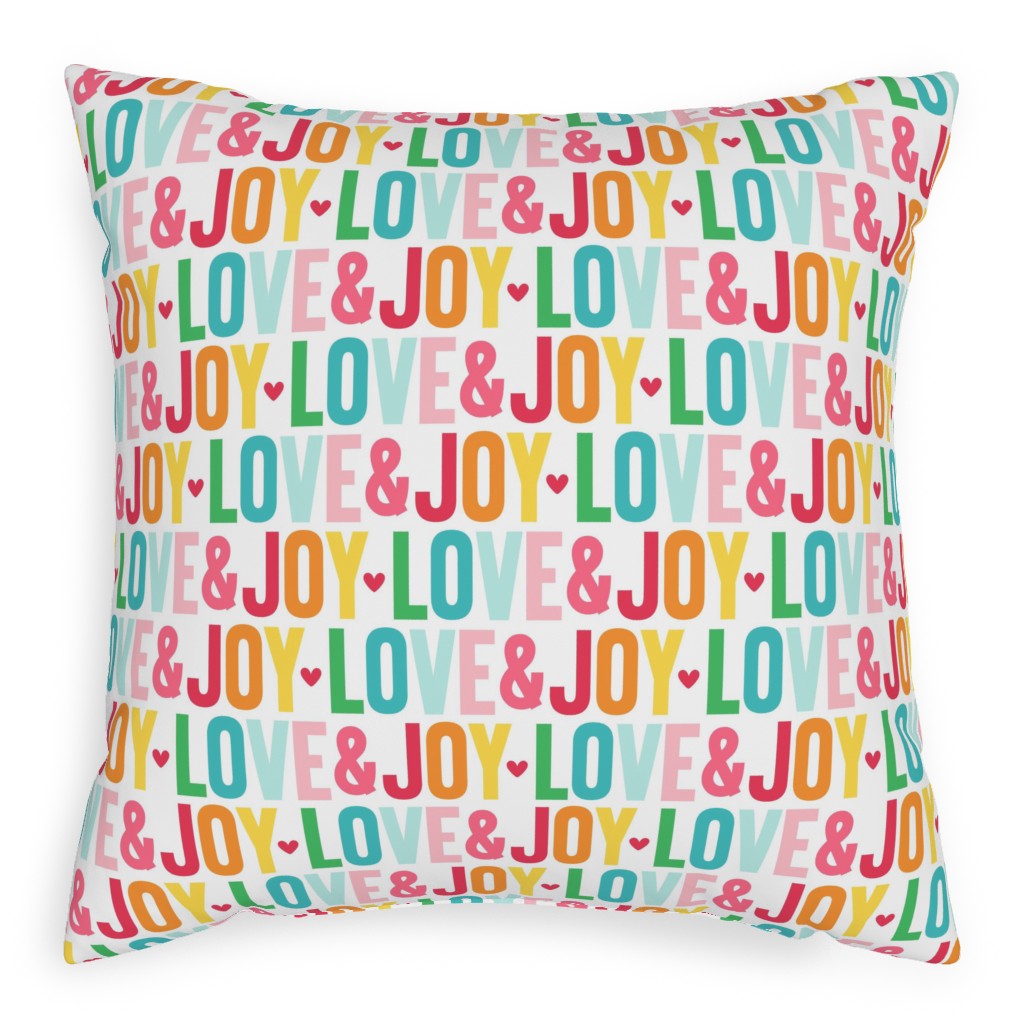 Love and Joy Colorful Christmas Pillow, Woven, White, 20x20, Double Sided, Multicolor