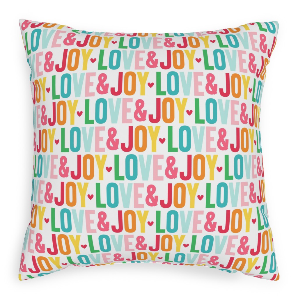 Love and Joy Colorful Christmas Pillow, Woven, White, 20x20, Double Sided, Multicolor