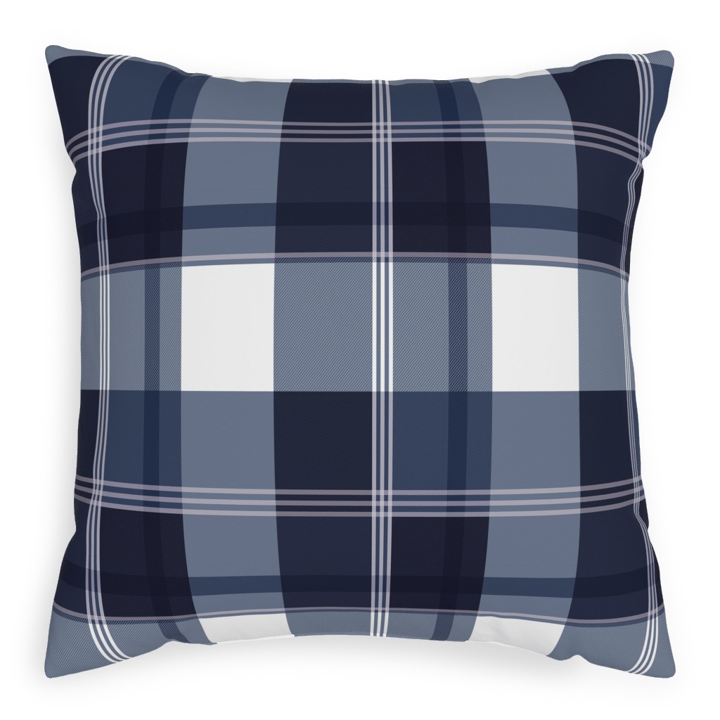 Navy Blue Plaid Pillow, Woven, White, 20x20, Double Sided, Blue
