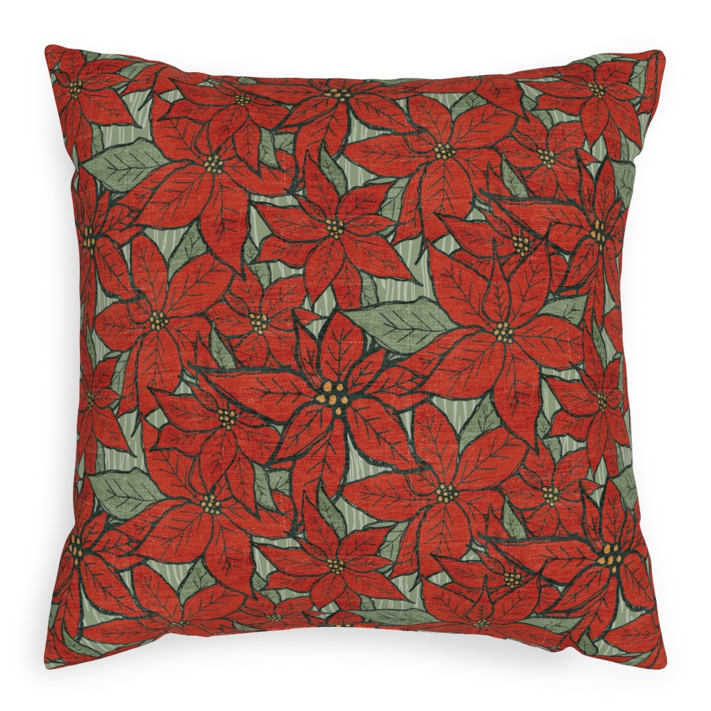 Wild Poinsettias Pillow, Woven, White, 20x20, Double Sided, Red