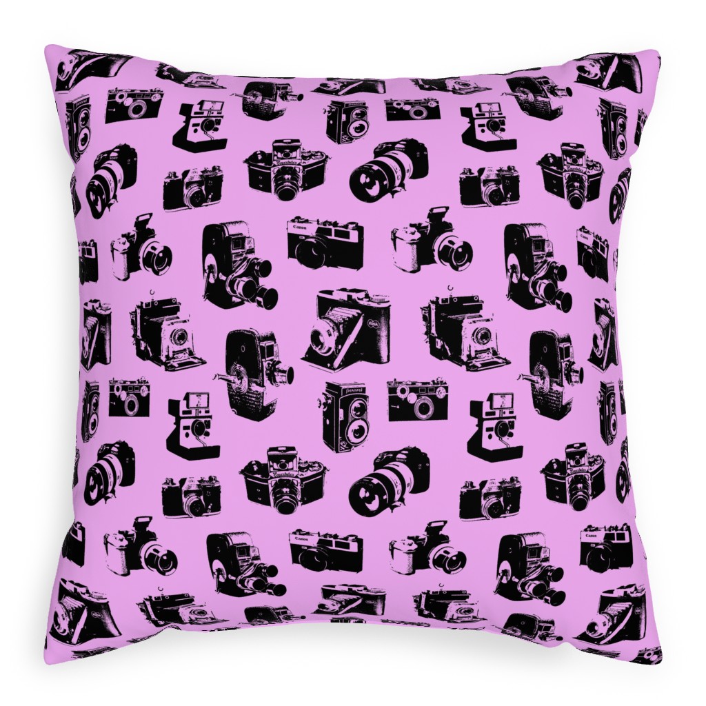 Retro Cameras Pillow, Woven, White, 20x20, Double Sided, Pink, Pink Lady
