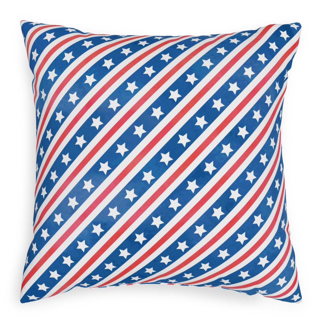 Stars & Stripes - Diagonal Pillow, Woven, White, 20x20, Double Sided, Blue, True Blue