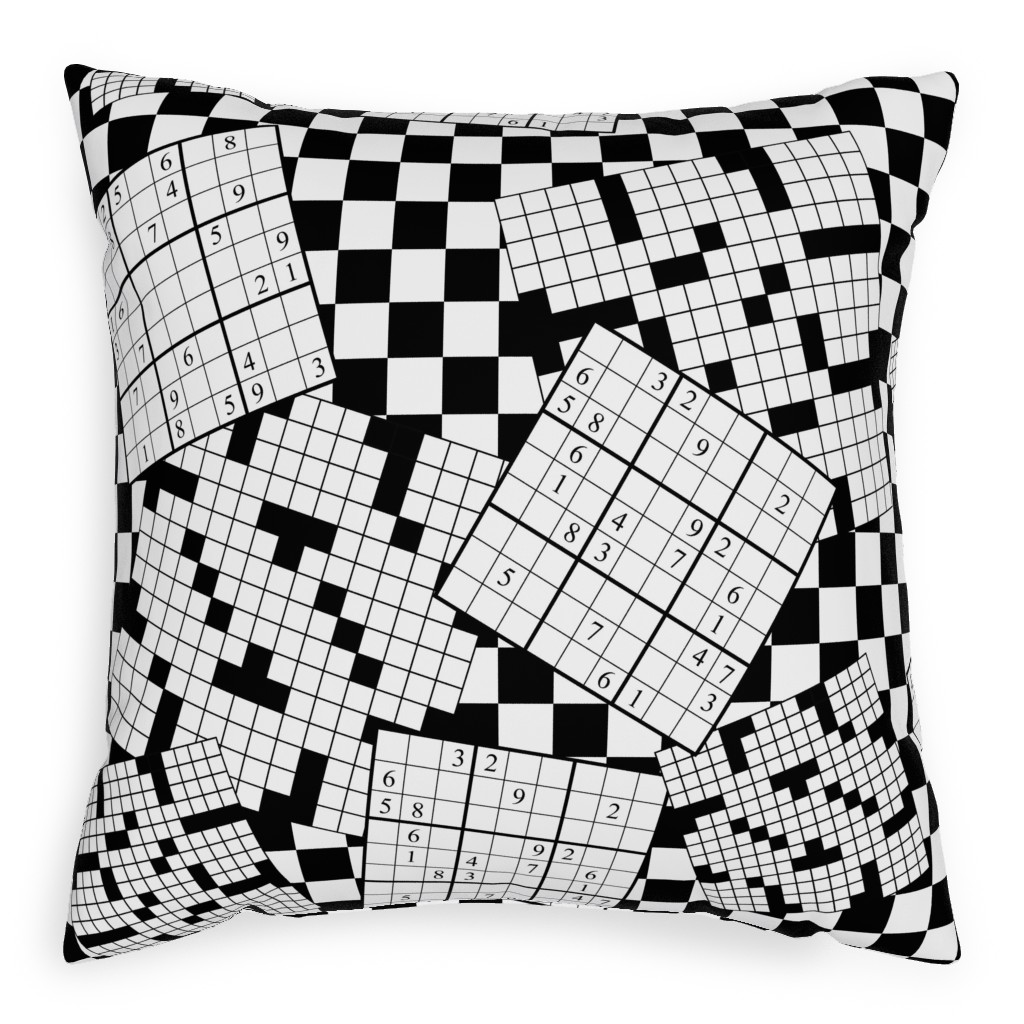 the Daily Puzzles - Black and White Pillow, Woven, White, 20x20, Double Sided, Black
